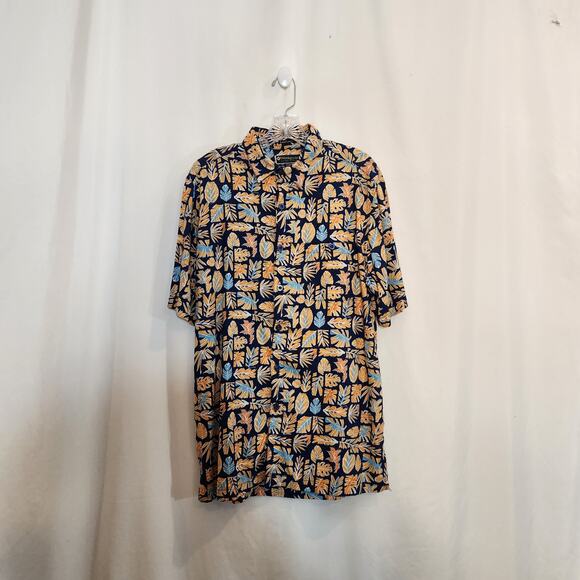 WEEKENDER VTG LUAU EDITION Blue Orange Botanical Tropical SS Button Up Large L - Picture 1 of 11